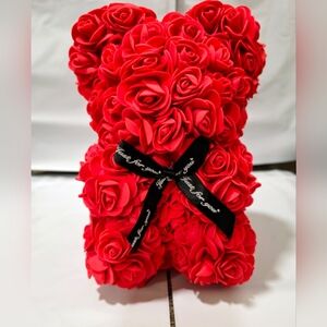 Red Rose Teddy Bear with Black Just For You Ribbon